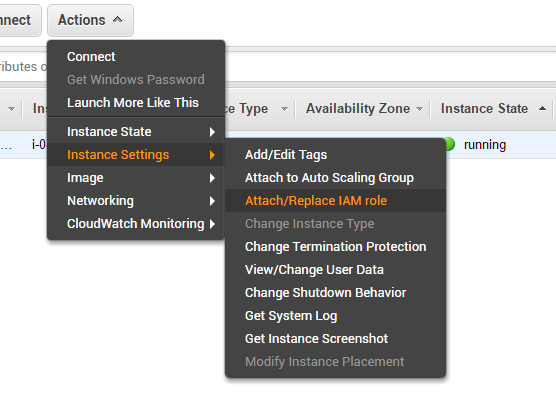 Attaching IAM role to a running EC2 instance